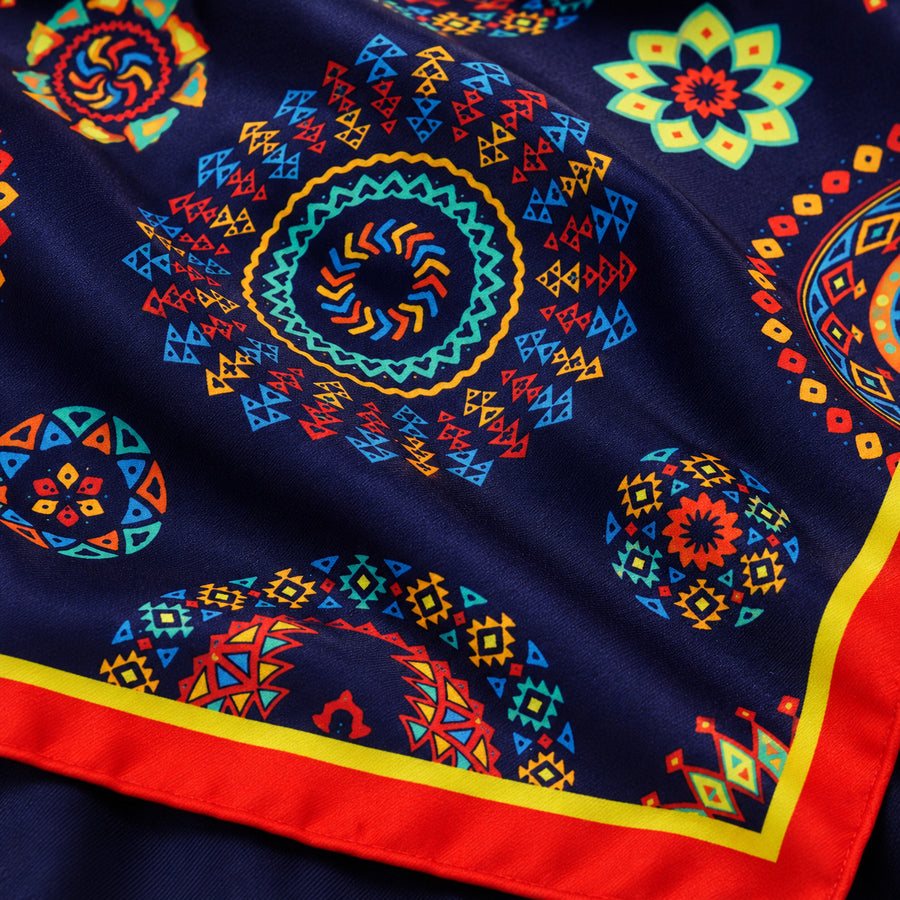 Truck Art Ethnic pocket square — fabric and design close-up.