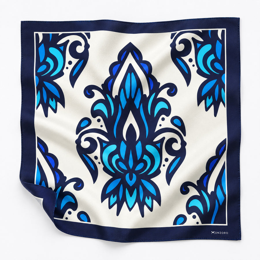 Turkish Floral pocket square — unfolded studio detail.