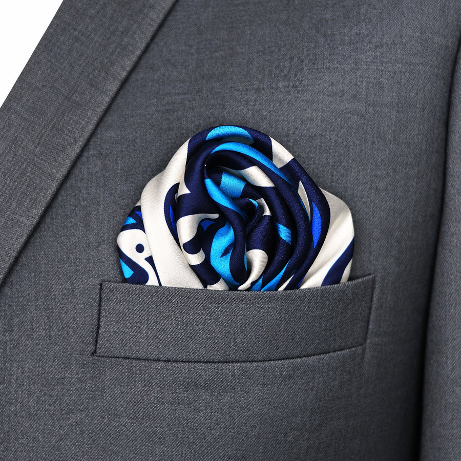 Turkish Floral pocket square — close-up wearing detail.