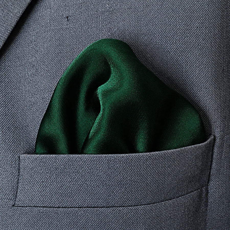 Deep Green pocket square — close-up wearing detail.
