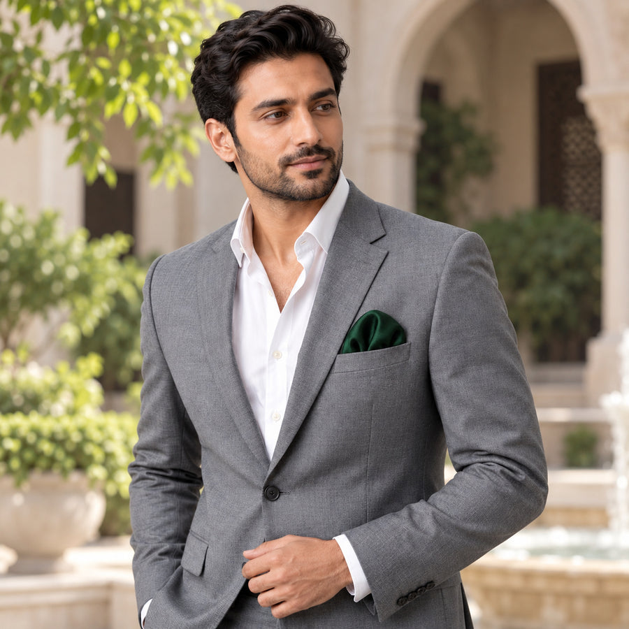 Deep Green pocket square — outdoor lifestyle.