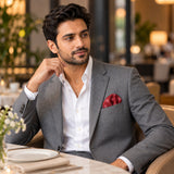 Twinkle Maroon pocket square — restaurant lifestyle.