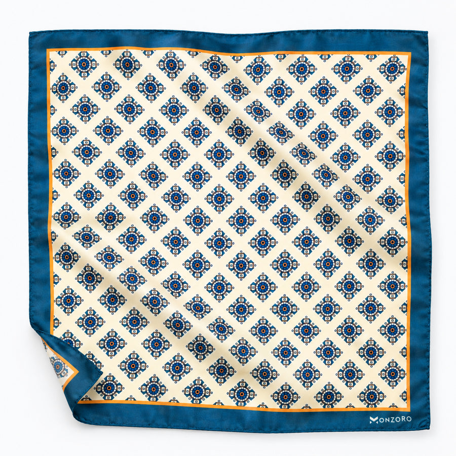 Ukrainian Folk Art pocket square — unfolded studio detail.