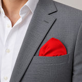 Valentine Red pocket square — light jacket · wearing detail.