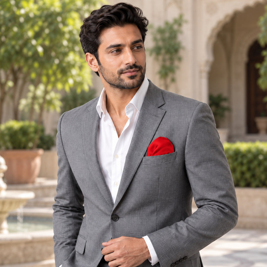 Valentine Red pocket square — outdoor lifestyle.