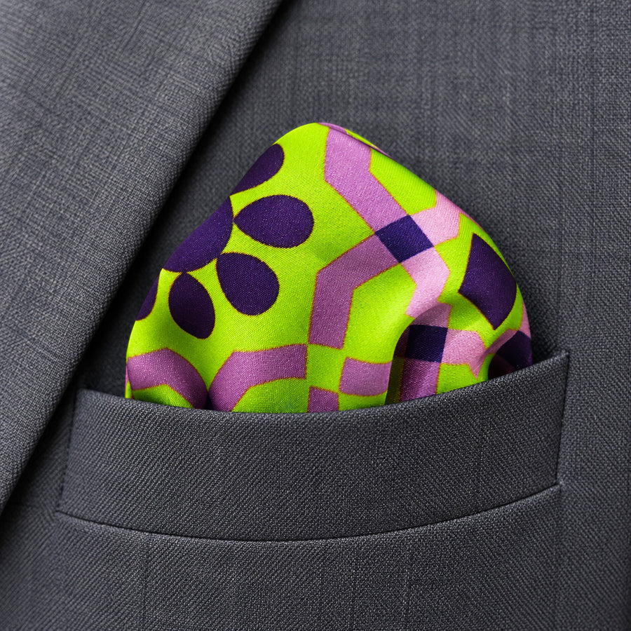 Weaving Pattern pocket square — close-up wearing detail.