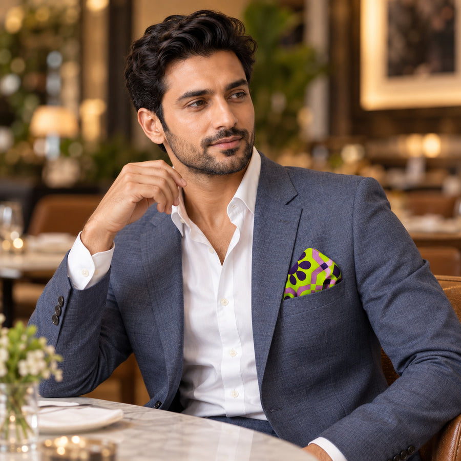 Weaving Pattern pocket square — restaurant lifestyle.