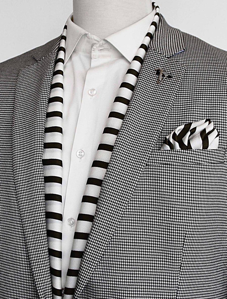 White & Green Stripes Silk Scarf Set - Combo Sets | Monzoro Pakistan