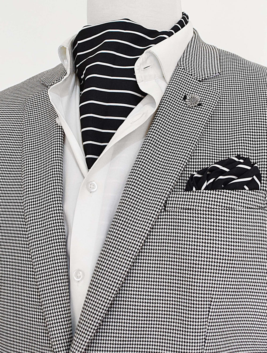 White Cane Crow - Silk Ascot & Pocket Square Set - Combo Sets | Monzoro Pakistan