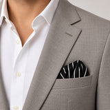 White Cane Crow pocket square — light jacket · wearing detail.