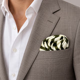 White & Green Stripes pocket square — light jacket · wearing detail.
