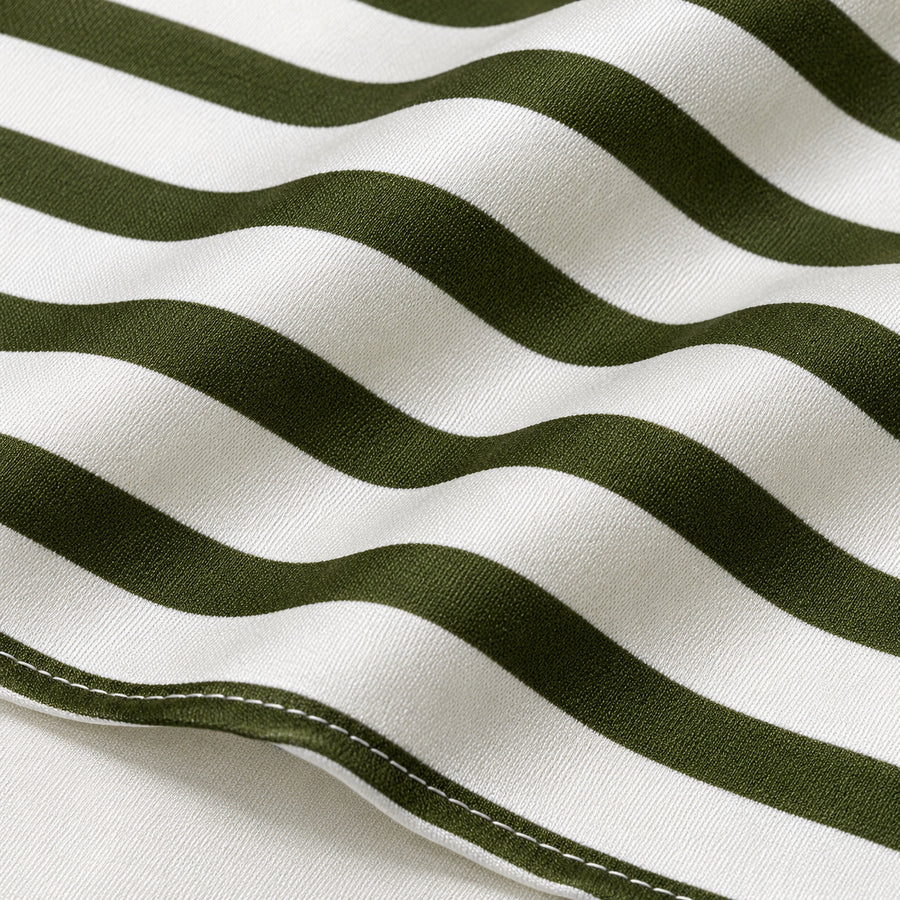 White & Green Stripes pocket square — fabric and design close-up.