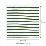 White & Green Stripes pocket square — size guide.