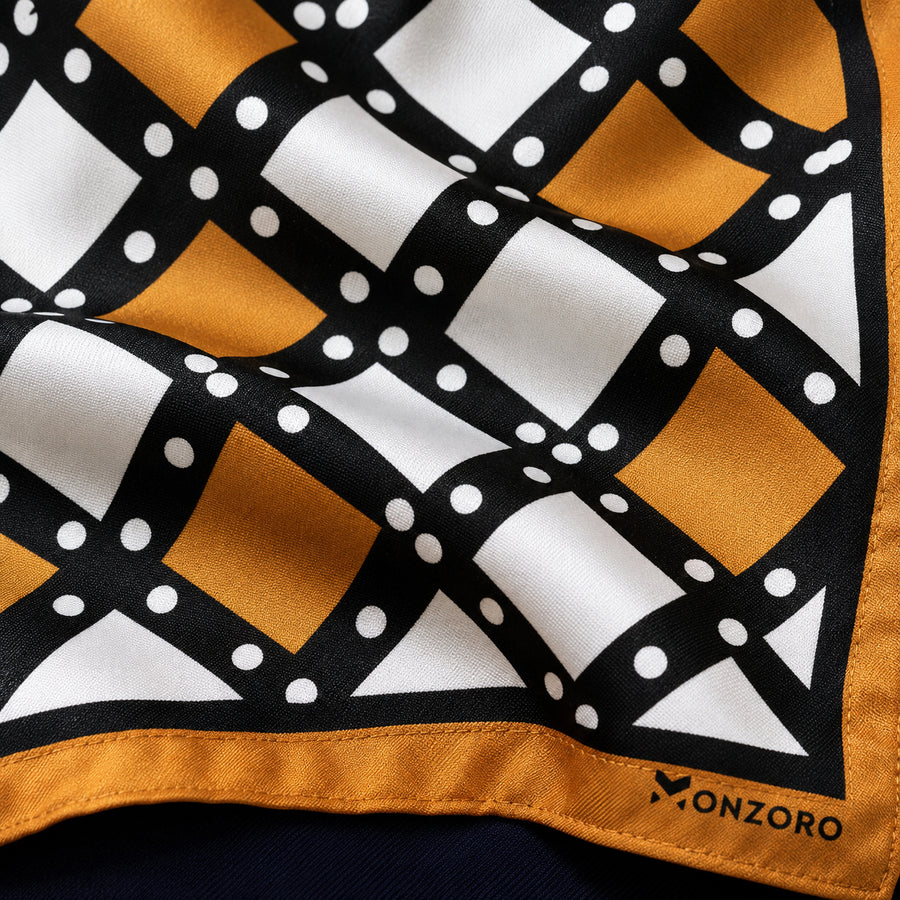 White Round Vector Design pocket square — fabric and design close-up.