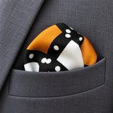 White Round Vector Design pocket square — close-up wearing detail.