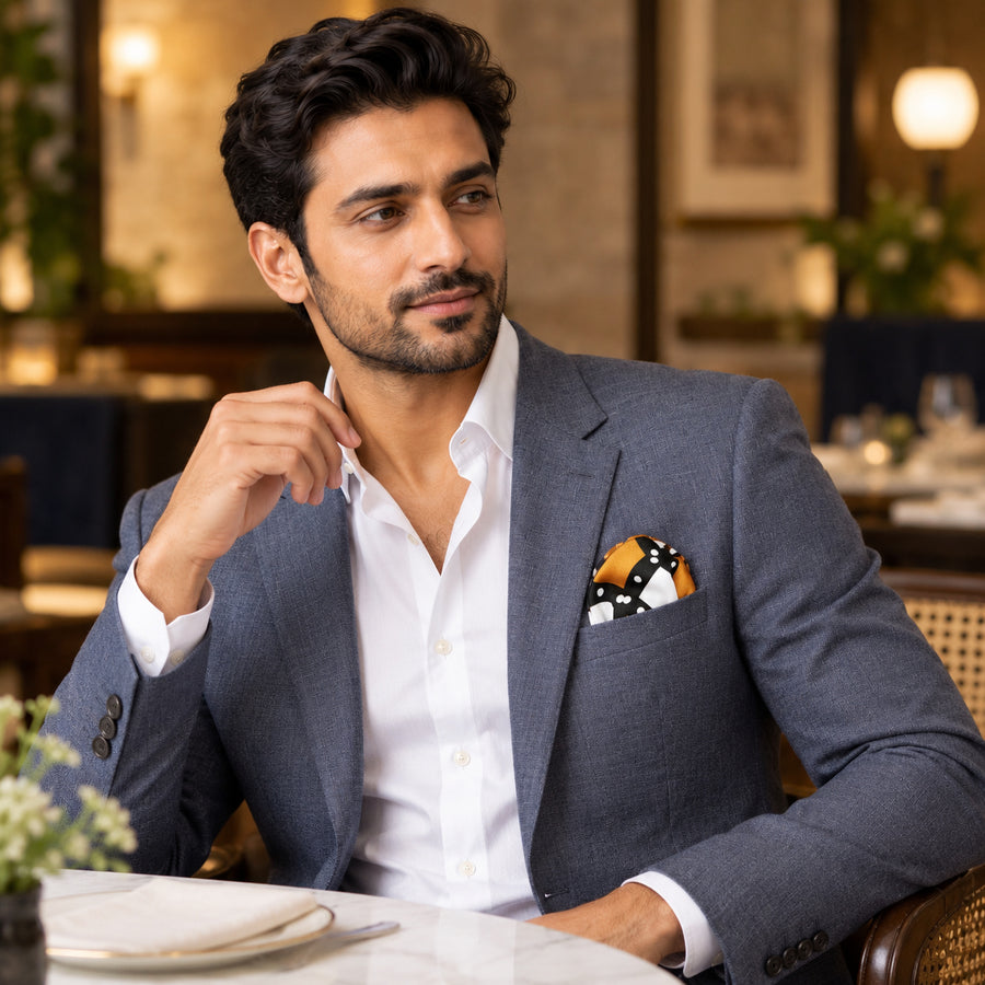 White Round Vector Design pocket square — restaurant lifestyle.