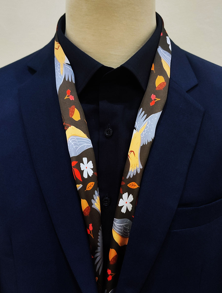 Winter Birds and Autumn Leaves - Silk Scarves - Silk Scarves | Monzoro Pakistan