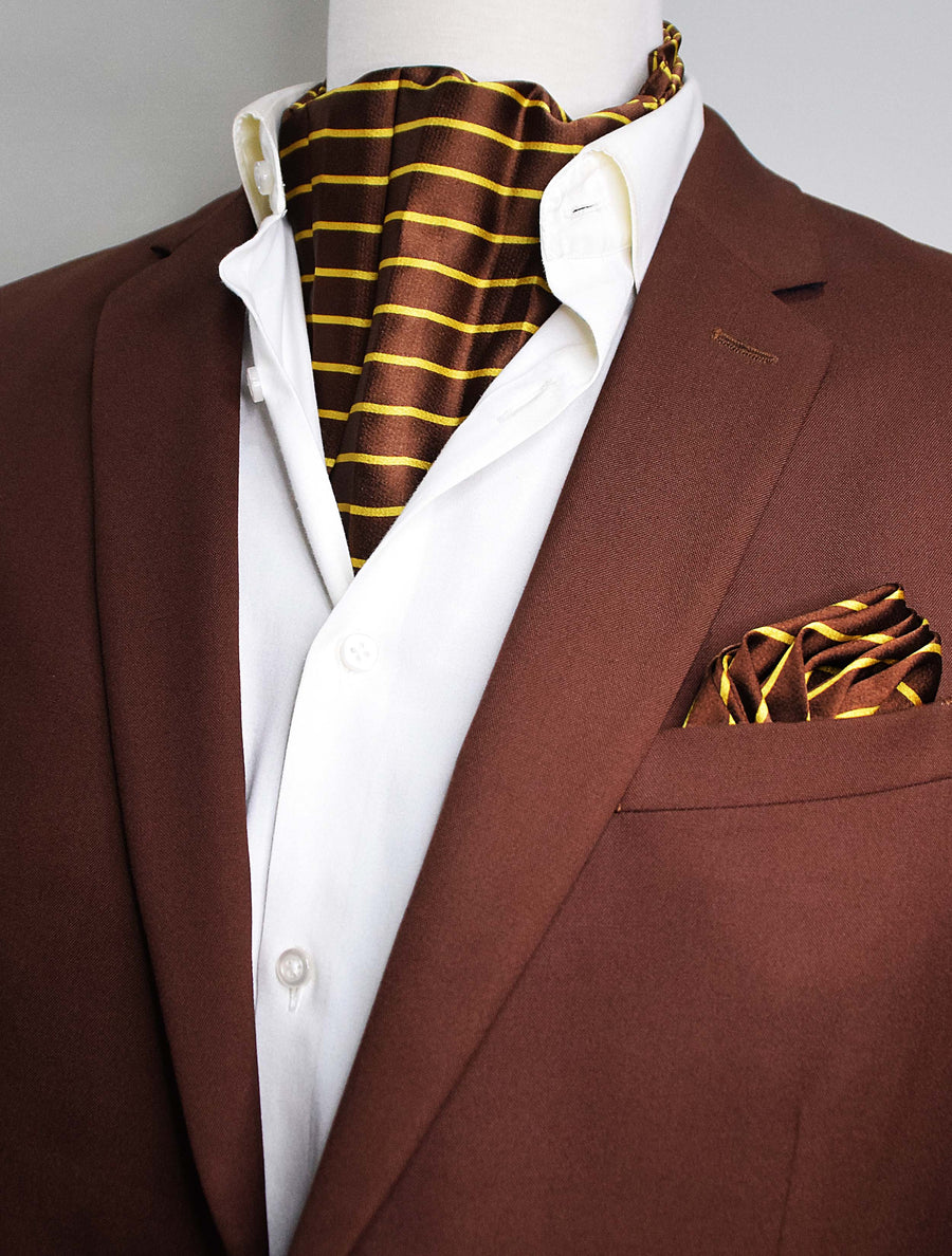 Yellow Cane Hazel Silk Ascot & Pocket Square Set - Combo Sets | Monzoro Pakistan