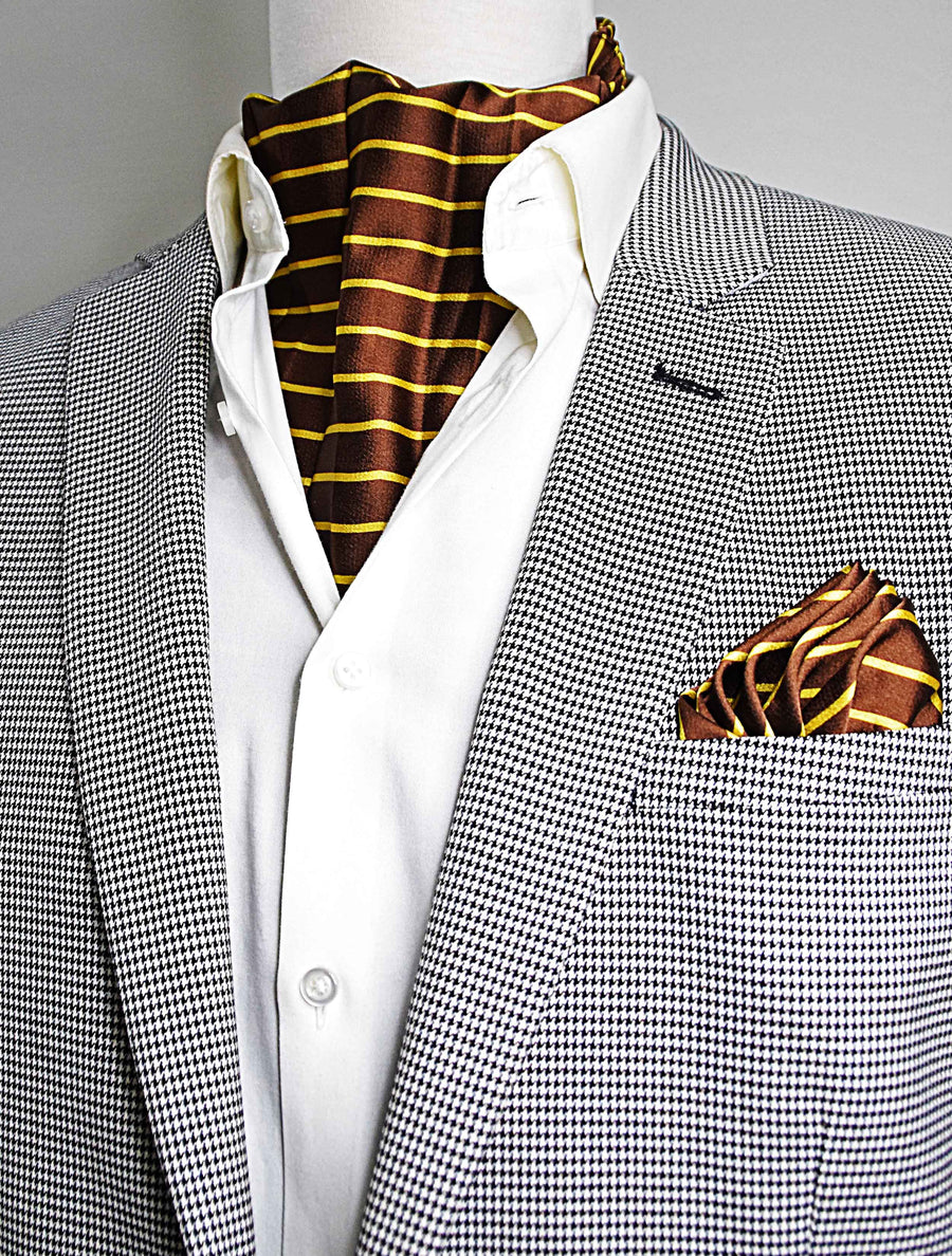 Yellow Cane Hazel Silk Ascot & Pocket Square Set - Combo Sets | Monzoro Pakistan