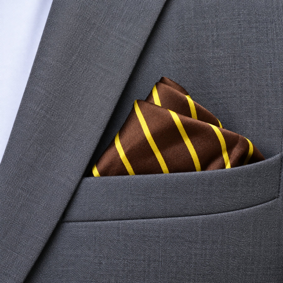 Yellow Cane Hazel pocket square — close-up wearing detail.