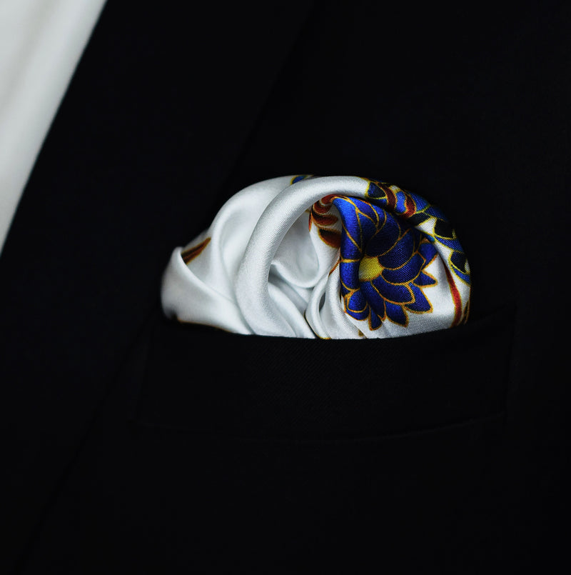 Mandarin Heron White - Silk Pocket Square