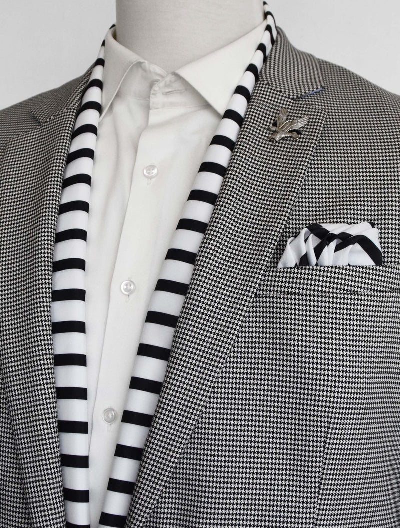 Black & White Stripes Silk Scarf Set