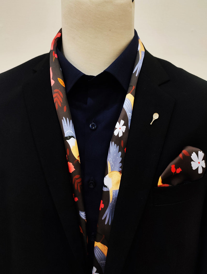 WINTER BIRDS AND AUTUMN LEAVES - SILK SCARVES set