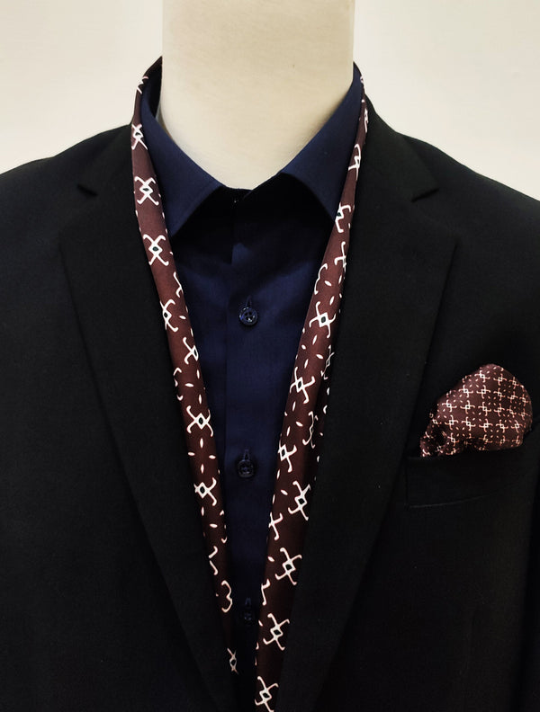 BARBERRY CHOCOLATE SILK SCARf and pocket sqaure Set