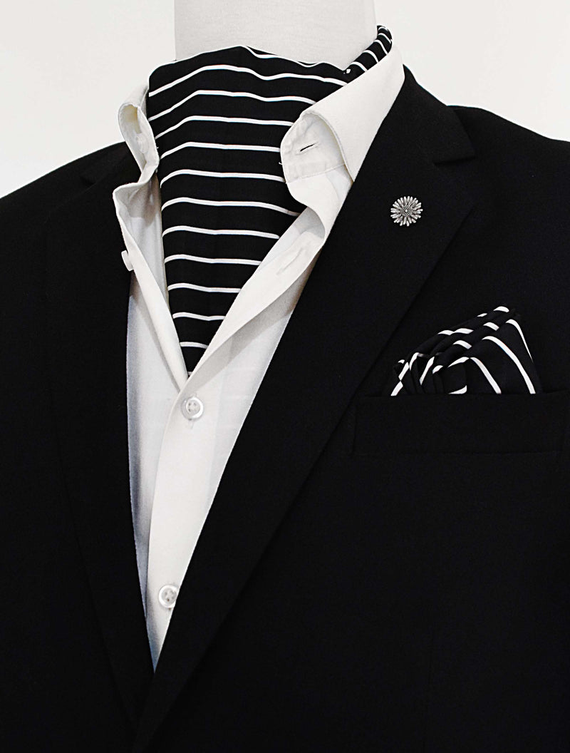 White Cane Crow Silk Ascot Set