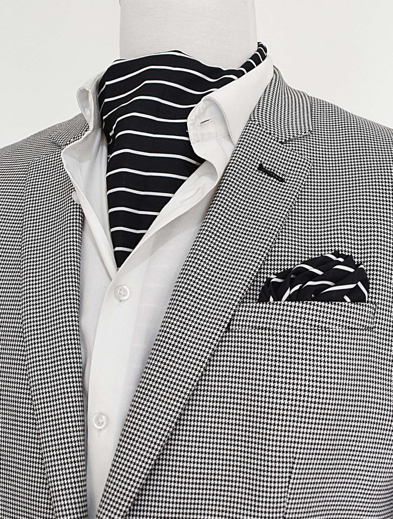 White Cane Crow Silk Ascot Set