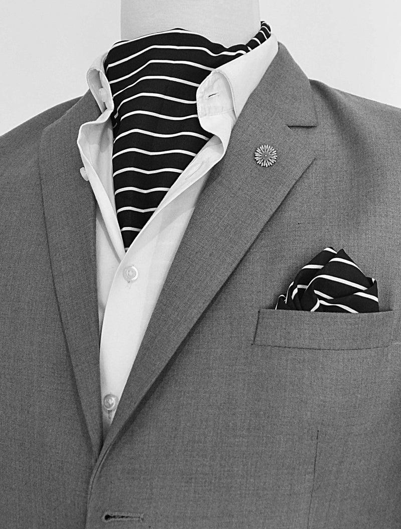 White Cane Crow Silk Ascot Set