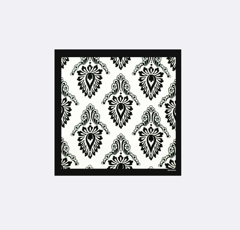 BLACK & WHITE TURKISH FLORAL - SILK POCKET SQUARES