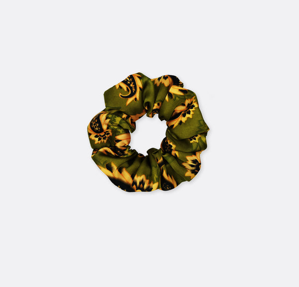 Olive green ethnic silk Scrunchies