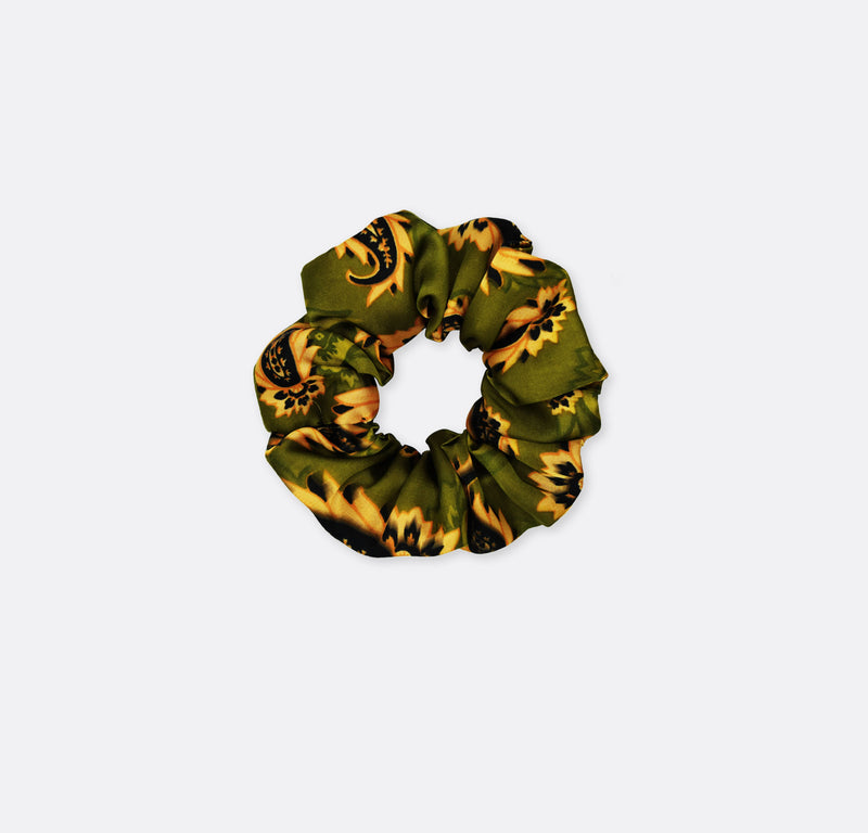 Olive green ethnic silk Scrunchies