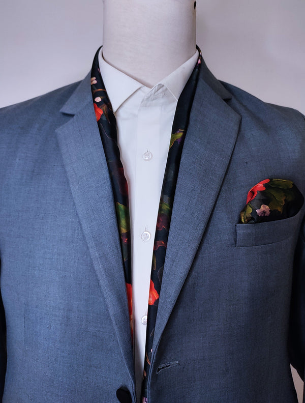 THE BLACK GARDEN- SILK SCARF AND POCKET SQUARE SET