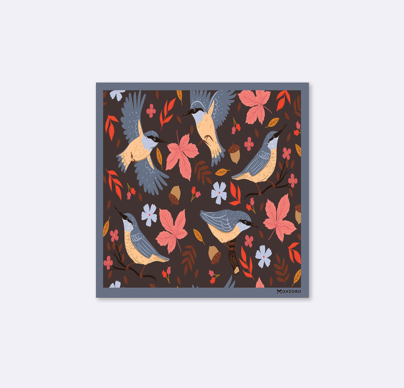 Winter Birds and Autumn Leaves - Silk Pocket Square