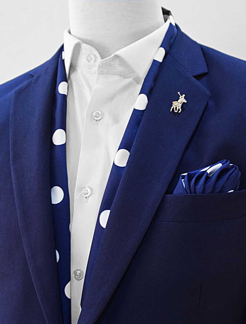 Navy Polka Silk Scarf Set