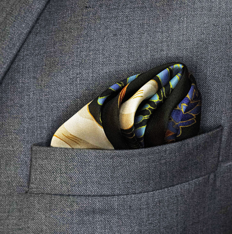 Mandarin Heron Black - Silk Pocket Square