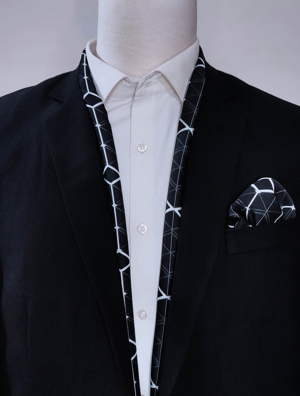 BLACK AND WHITE HEXAGONAL - SILK scarf and pocket square set