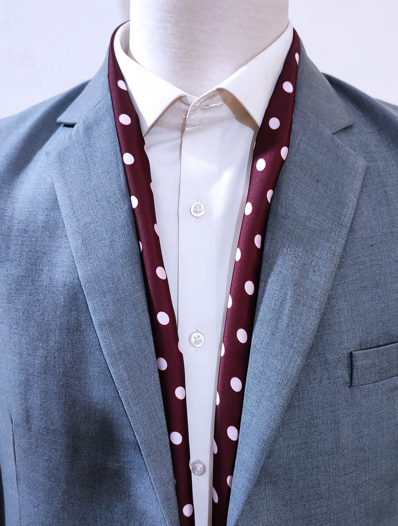 Maroon with White Polka Drops - Silk Scarves