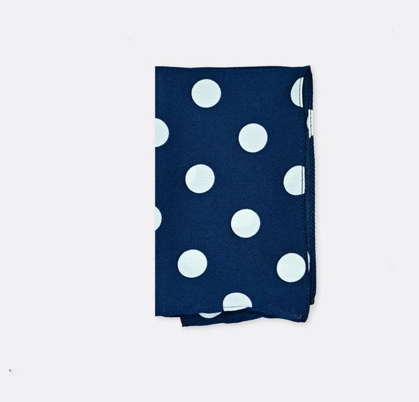 Navy Blue Polka Dots Medium - Silk Pocket Square