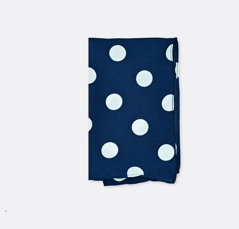 Navy Blue Polka Dots Medium - Silk Pocket Square
