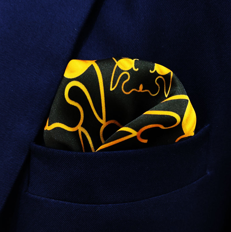 Black and Gold Imperial Chains - Silk Pocket Square