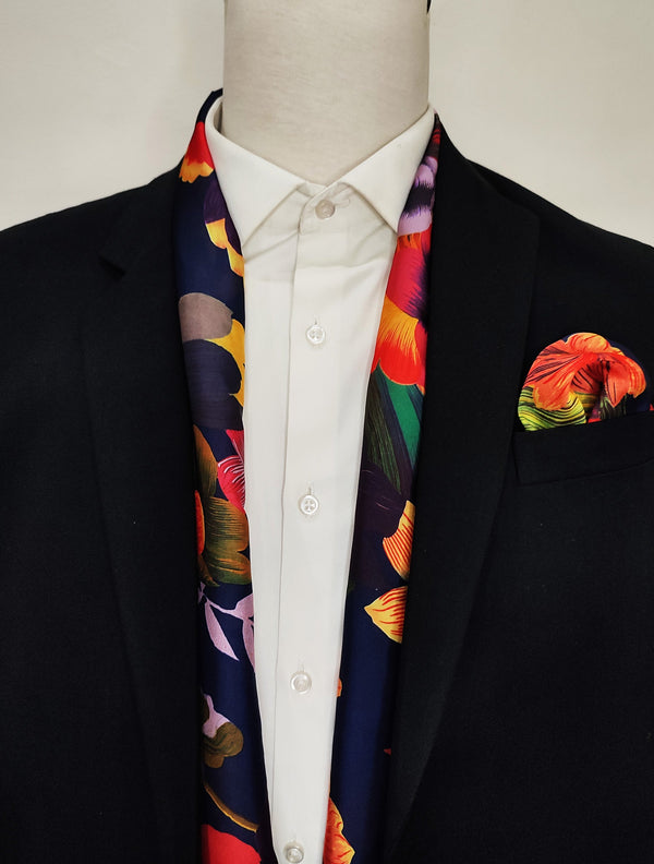 THE MIGHTY BLUE JUNGLE - SILK SCARF AND POCKET SQUARE SET