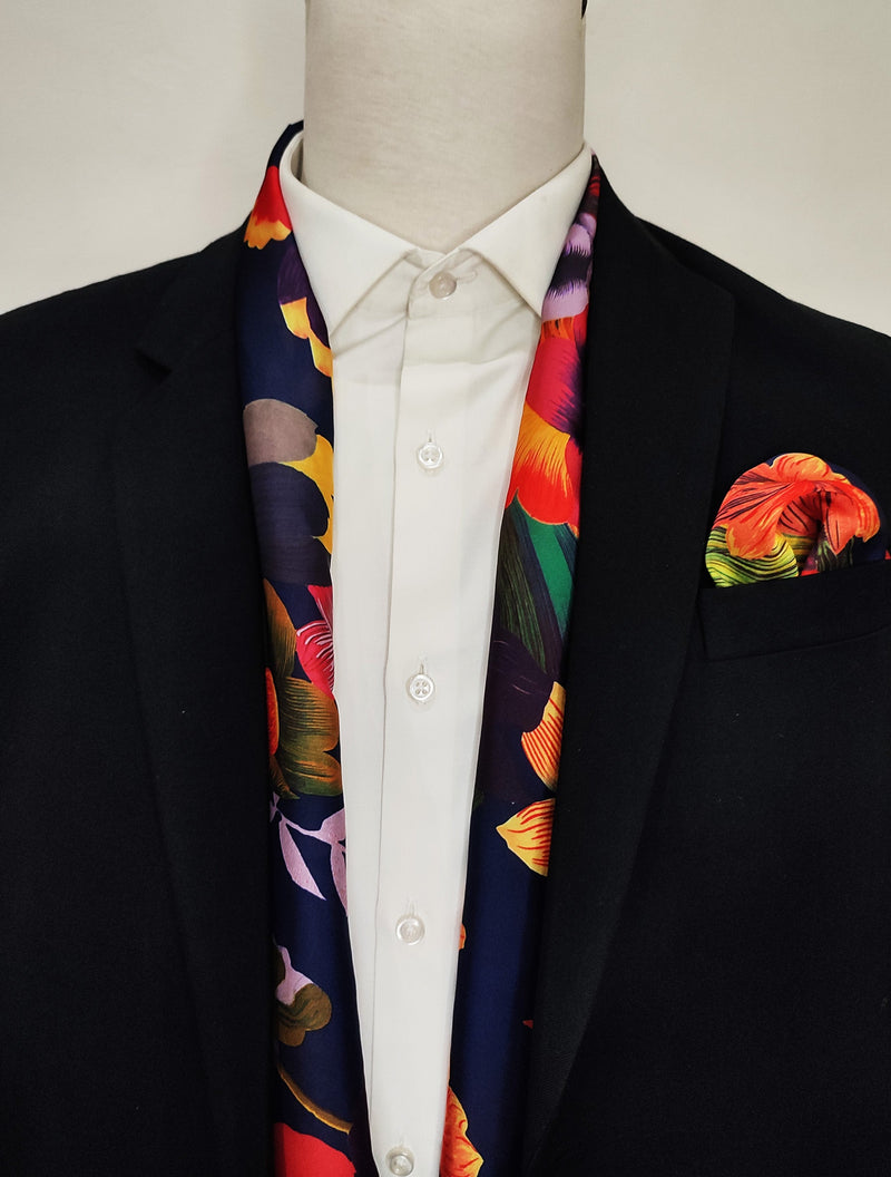 THE MIGHTY BLUE JUNGLE - SILK SCARF AND POCKET SQUARE SET