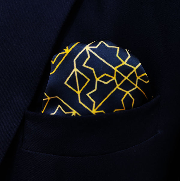 Navy and Gold Rugs - Silk Pocket Square