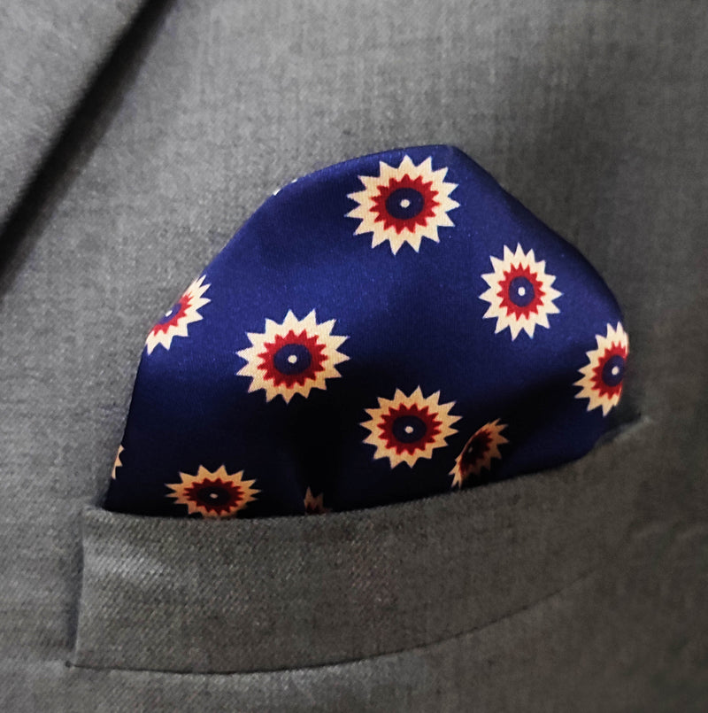Navy Blue and Gold Reversible - Silk Pocket Square