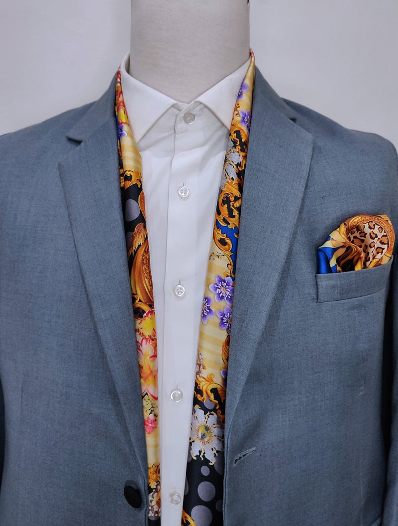 Mixed Pattern - SILK SCARF AND POCKET SQUARE SET