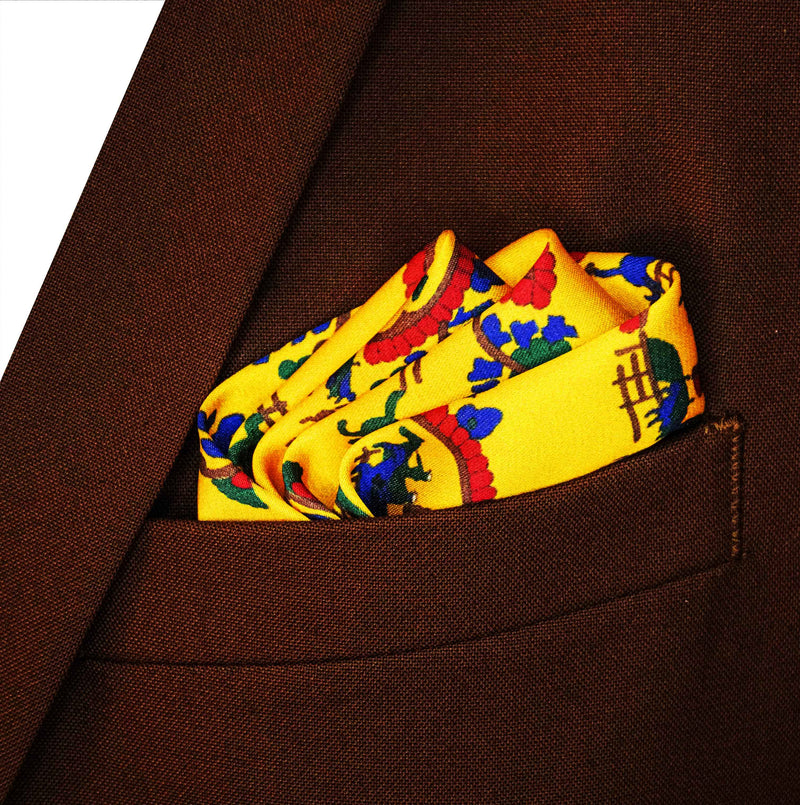 Paisley and Floral Mustard - Silk Pocket Square