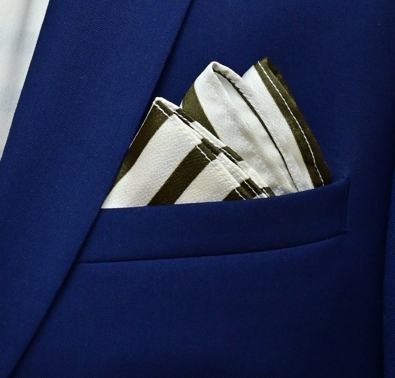 White & Green Stripes - Silk Pocket Square